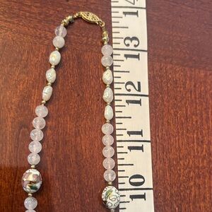 Elegant Gold and White Beaded Necklace with matching earrings